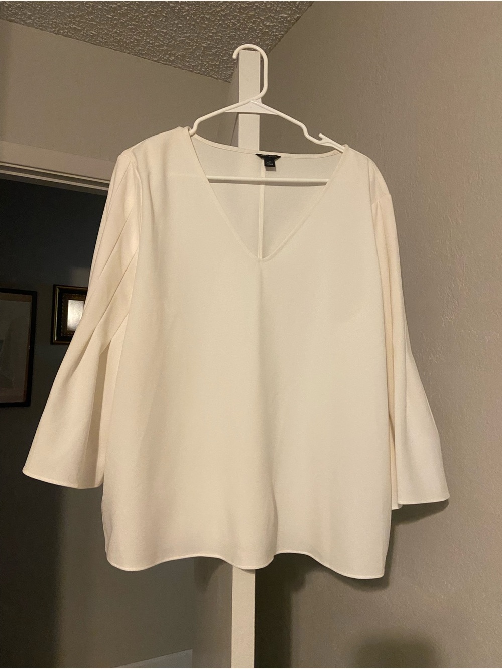 Ann Taylor Cream V-Neck Bell Sleeve Blouse